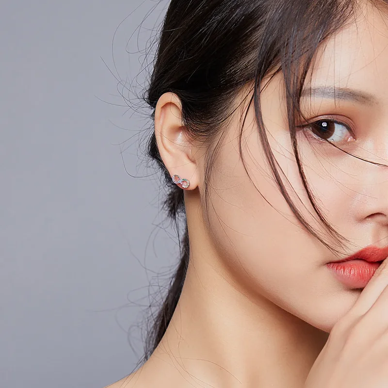 (slika za) Srebrni pisani uhani s simbolom neskončnosti v slogu Pandora - SCE893 - Ogled 6