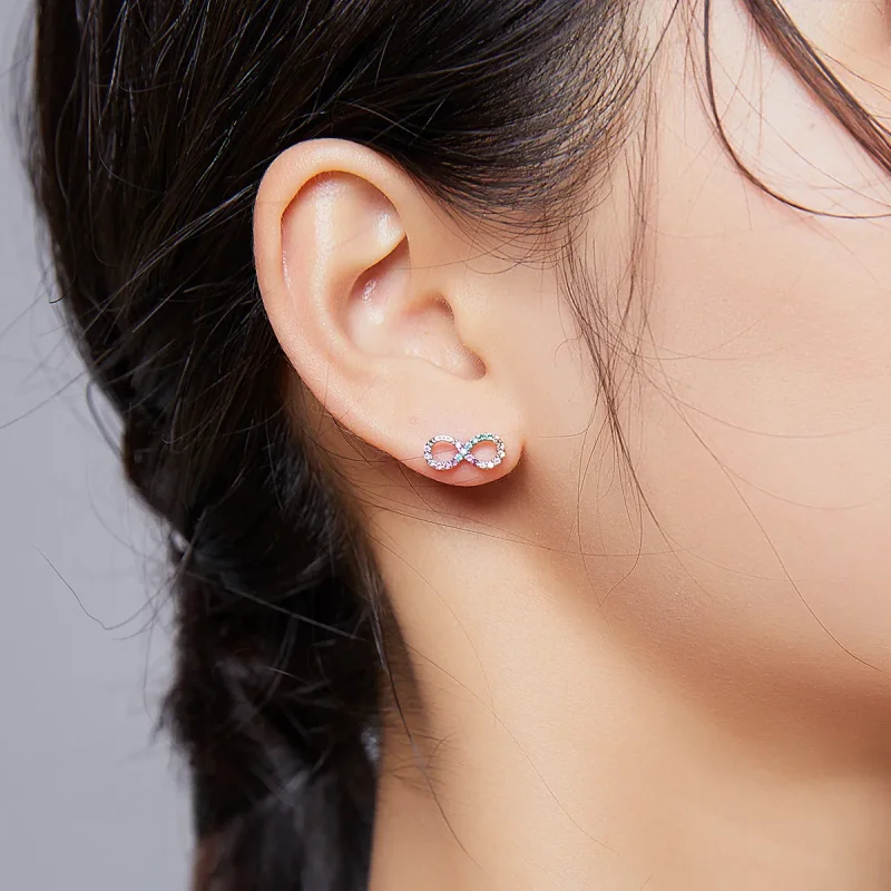 (slika za) Srebrni pisani uhani s simbolom neskončnosti v slogu Pandora - SCE893 - Ogled 7