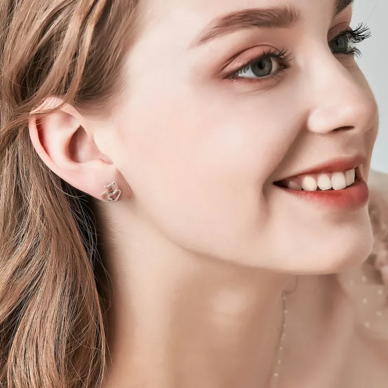 (slika za) Srebrni prikupni mačji uhani v slogu Pandora - SCE271 - Ogled 8