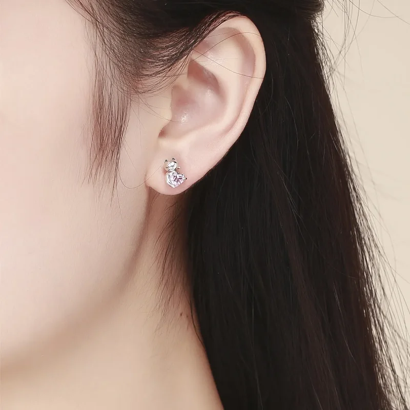 (slika za) Srebrni prikupni mačji uhani v slogu Pandora - SCE453 - Ogled 4