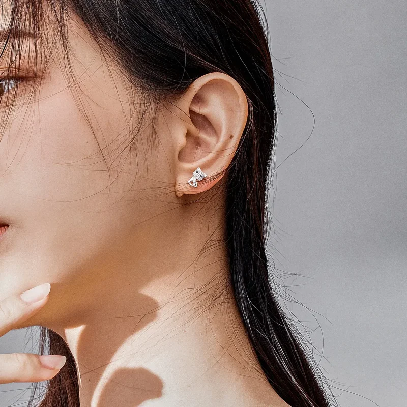 (slika za) Srebrni prikupni mačji uhani v slogu Pandora - SCE797 - Ogled 6