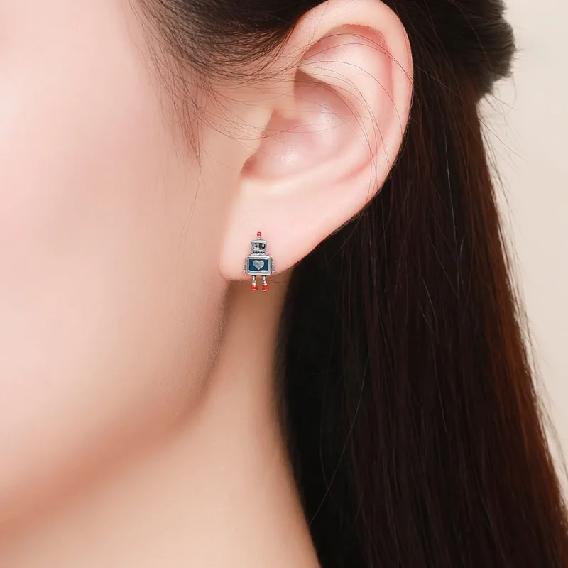 (slika za) Srebrni robotski uhani v slogu Pandora - SCE477 - Ogled 4