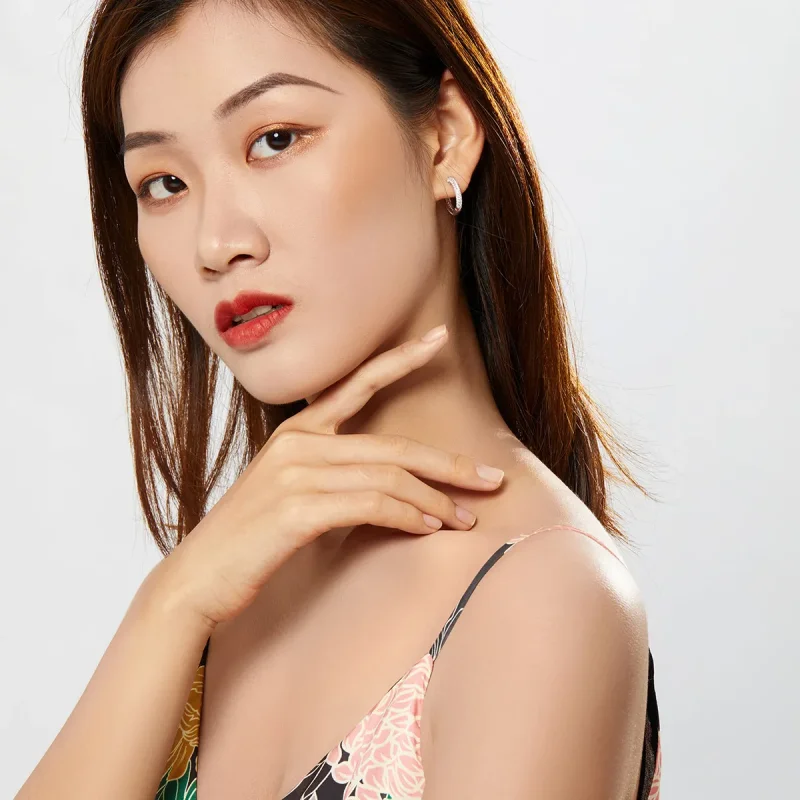 (slika za) Srebrni sijoči obročasti uhani v stilu Pandora - BSE300 - Ogled 6