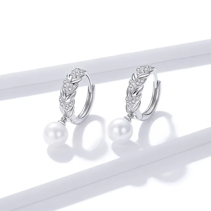 (slika za) Srebrni sijoči viseči uhani iz pšenice v stilu Pandora - BSE446 - Ogled 3