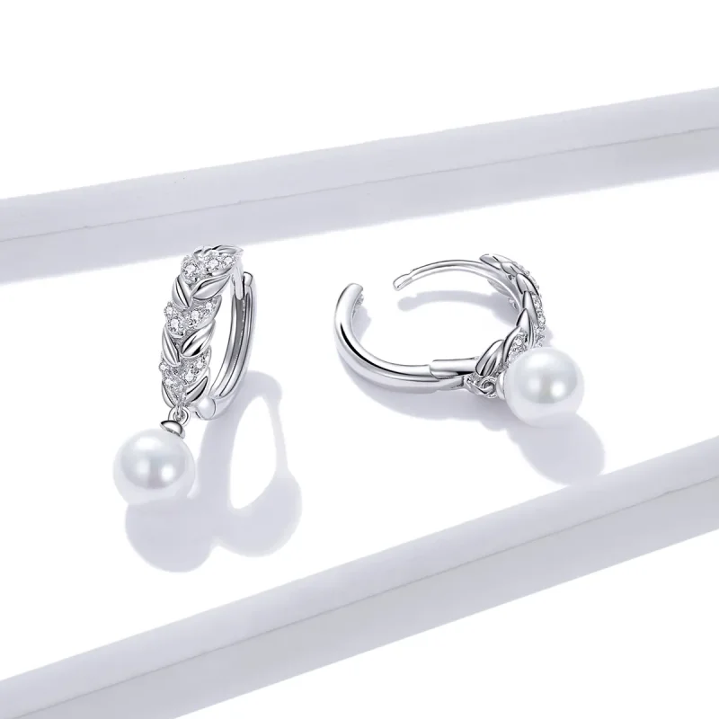 (slika za) Srebrni sijoči viseči uhani iz pšenice v stilu Pandora - BSE446 - Ogled 4