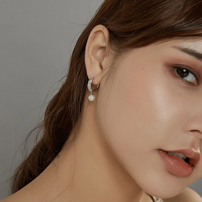 (slika za) Srebrni sijoči viseči uhani iz pšenice v stilu Pandora - BSE446 - Ogled 6