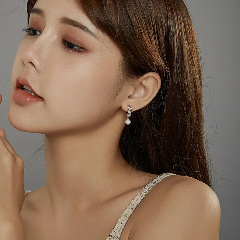 (slika za) Srebrni sijoči viseči uhani iz pšenice v stilu Pandora - BSE446 - Ogled 7