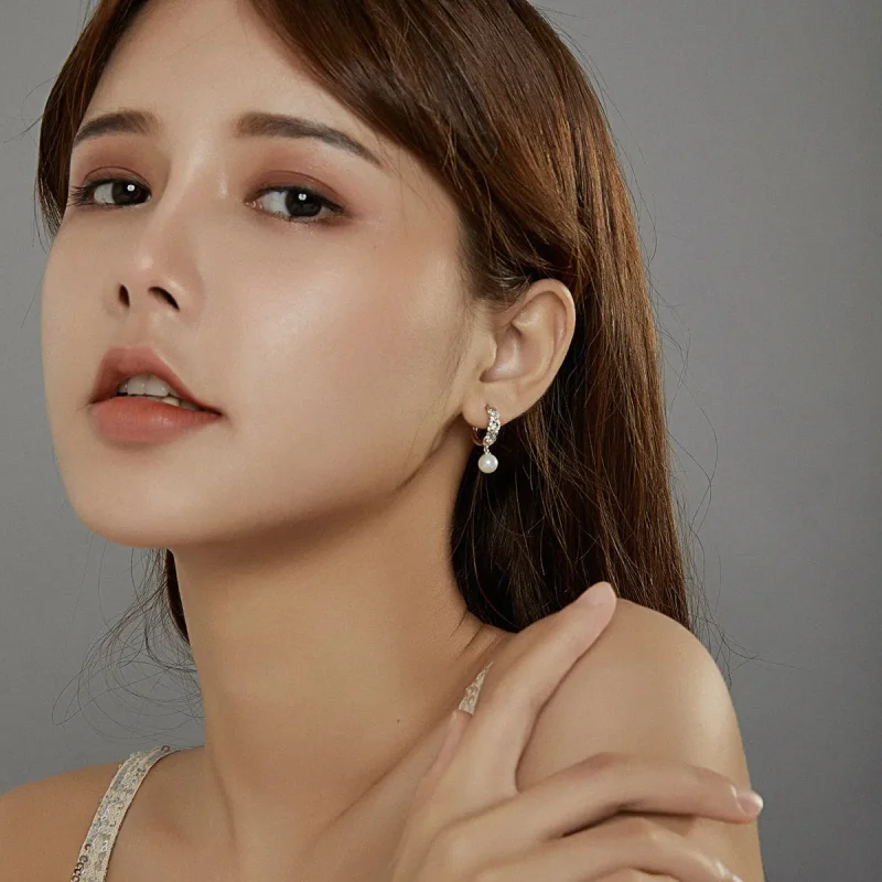 (slika za) Srebrni sijoči viseči uhani iz pšenice v stilu Pandora - BSE446 - Ogled 8