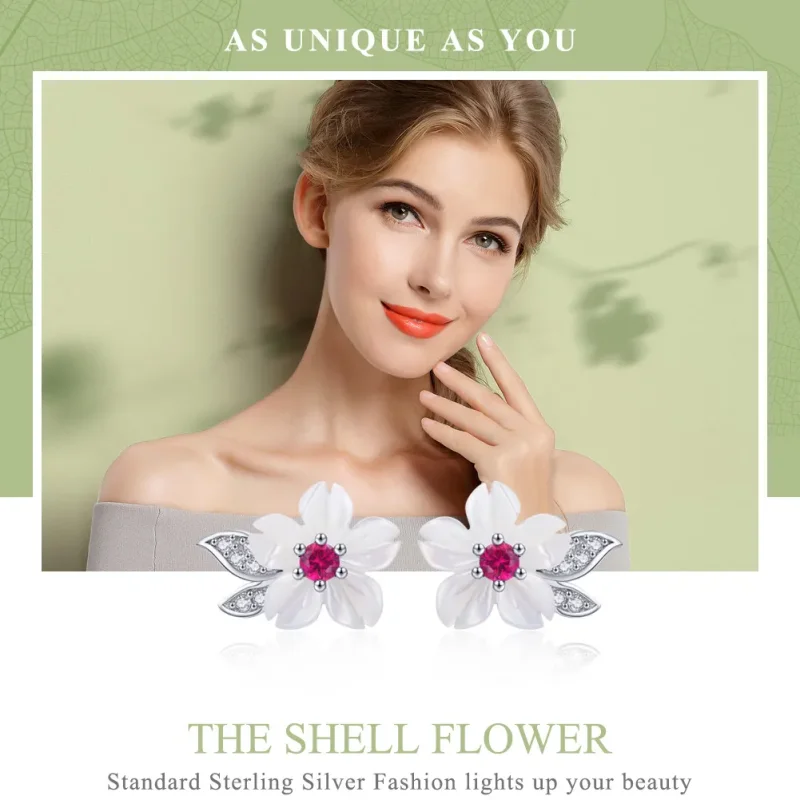 (slika za) Srebrni uhani češnjev cvet v slogu Pandora - BSE055 - Ogled 6