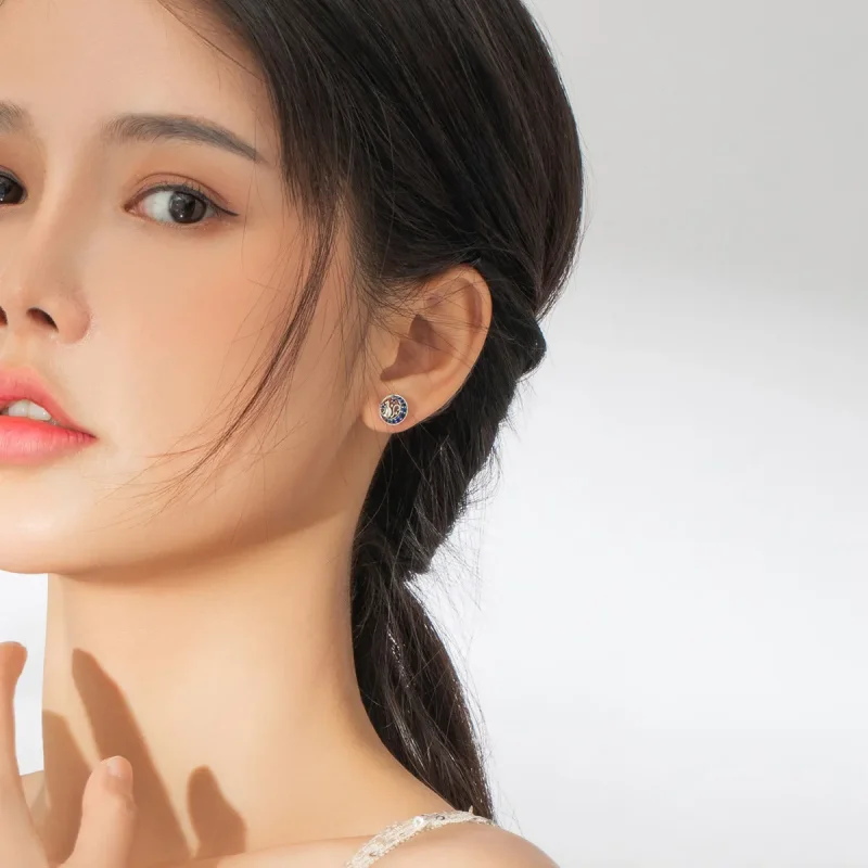 (slika za) Srebrni uhani modra luna in mačka Kitty v slogu Pandora - SCE880 - Ogled 5