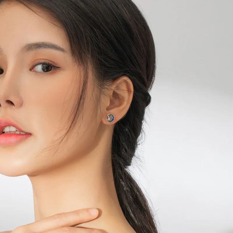 (slika za) Srebrni uhani modra luna in mačka Kitty v slogu Pandora - SCE880 - Ogled 6