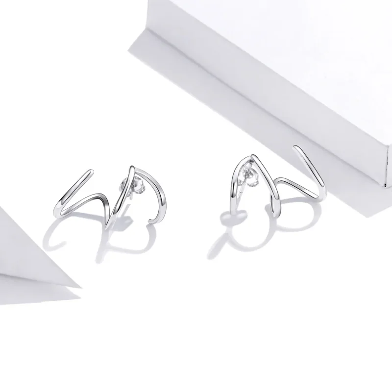 (slika za) Srebrni uhani preproste linije v slogu Pandora - SCE986 - Ogled 2