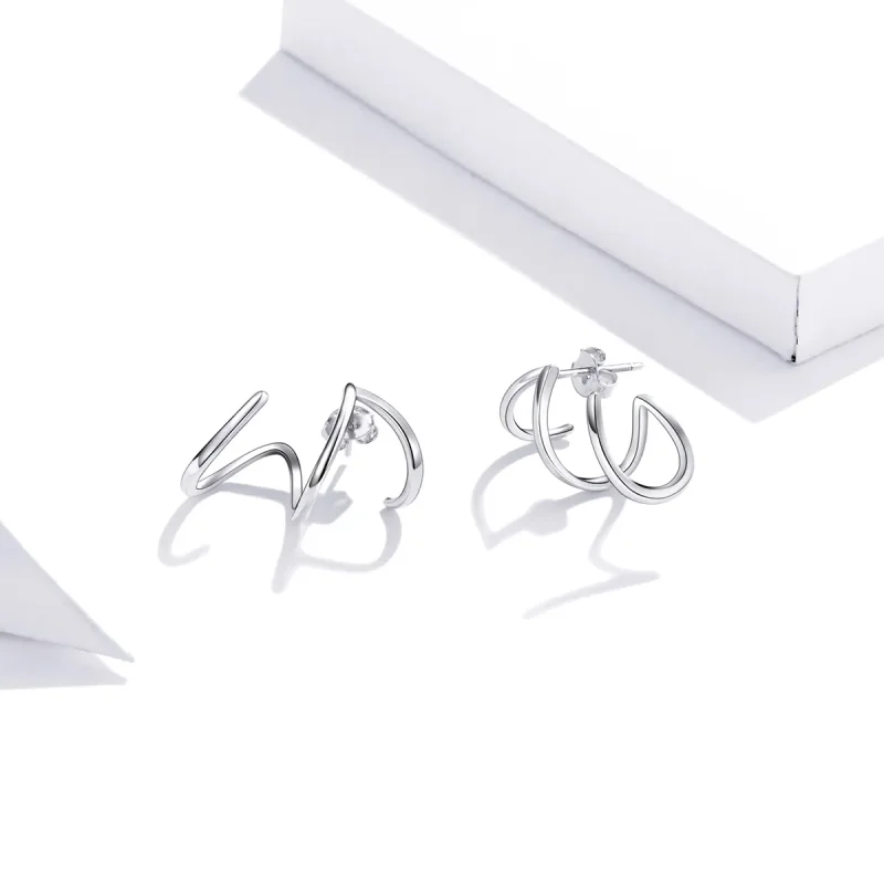 (slika za) Srebrni uhani preproste linije v slogu Pandora - SCE986 - Ogled 3