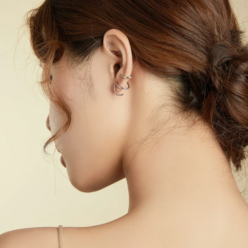 (slika za) Srebrni uhani preproste linije v slogu Pandora - SCE986 - Ogled 5