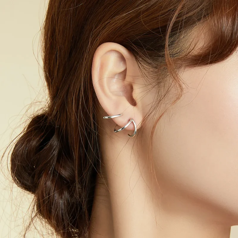 (slika za) Srebrni uhani preproste linije v slogu Pandora - SCE986 - Ogled 6