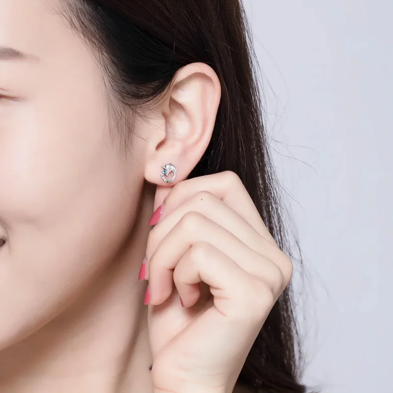 (slika za) Srebrni uhani s samorogom v stilu Pandora - SCE611 - Ogled 6