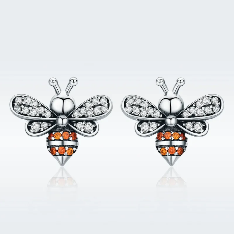 (slika za) Srebrni uhani s čebelji v slogu Pandora - SCE344 - Ogled 3