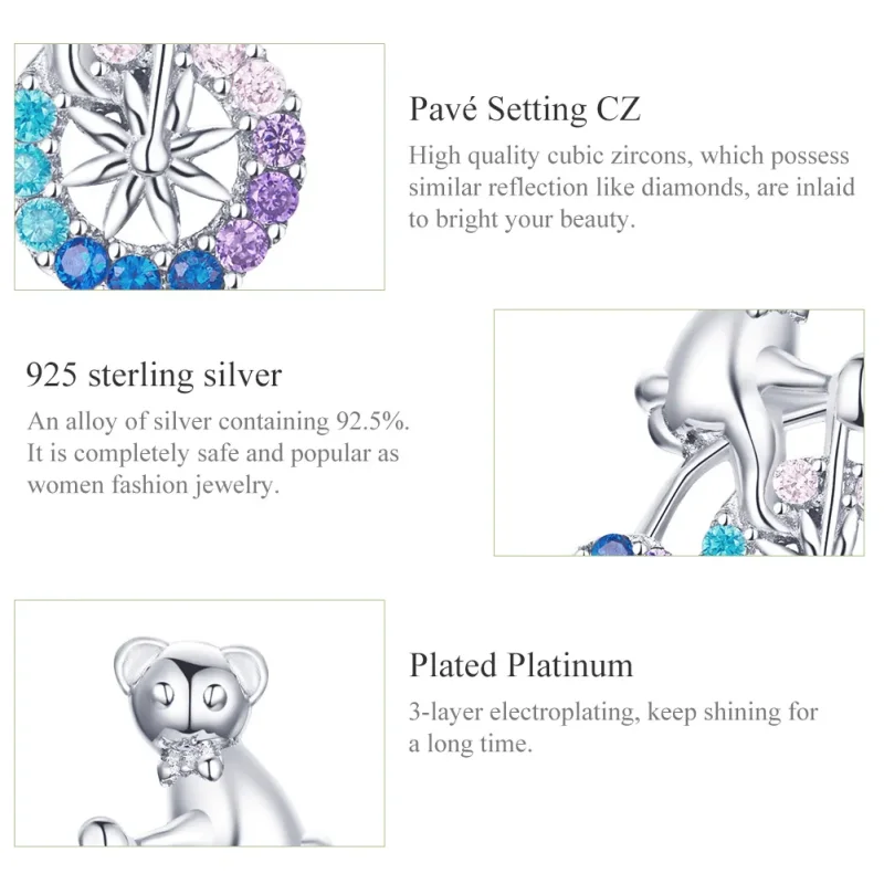 (slika za) Srebrni uhani s kolesarskim medvedom v slogu Pandora - SCE677 - Ogled 3