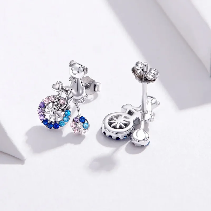 (slika za) Srebrni uhani s kolesarskim medvedom v slogu Pandora - SCE677 - Ogled 4