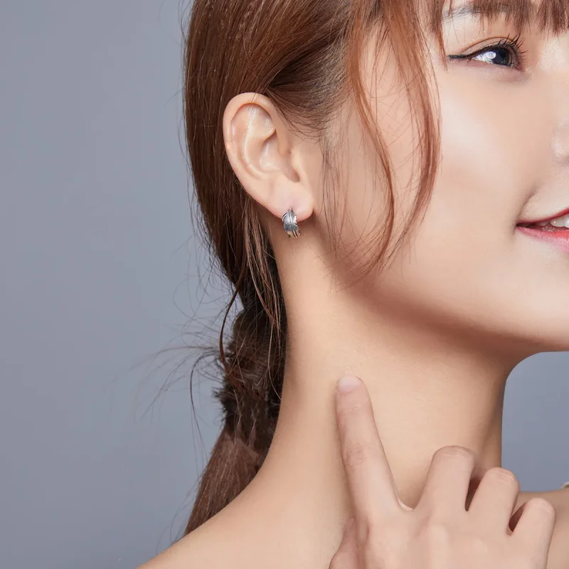 (slika za) Srebrni uhani s perjem v slogu Pandora - SCE923 - Ogled 5