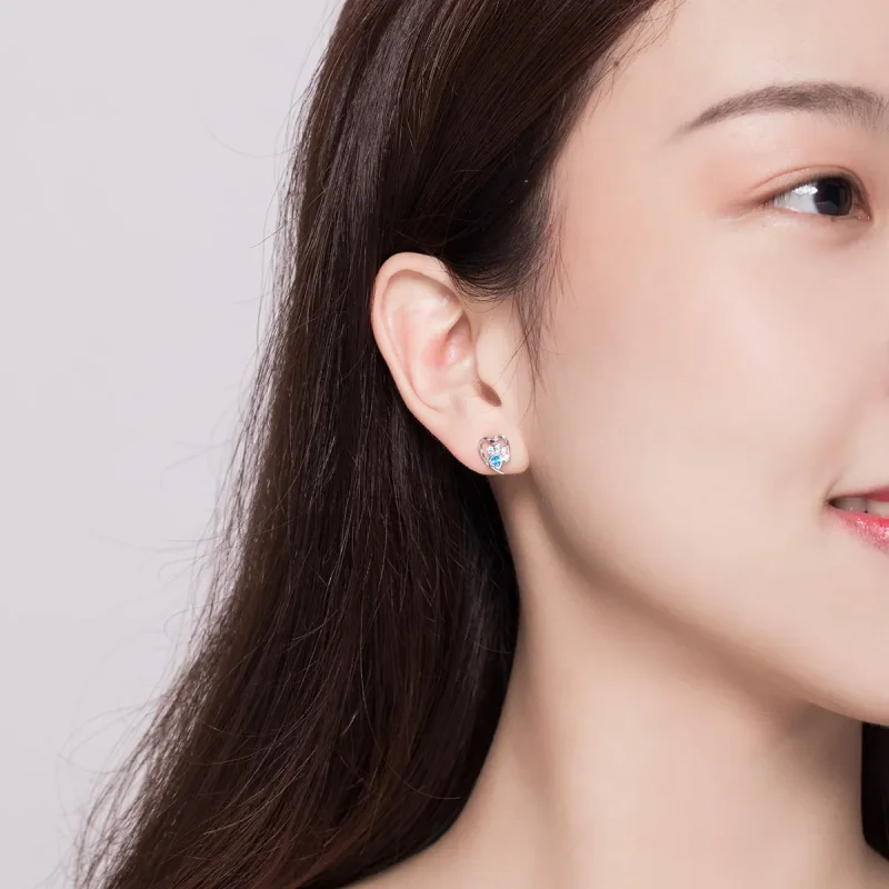 (slika za) Srebrni uhani s srčki v obliki skrbne pasje tačke Pandora - SCE654 - Ogled 6