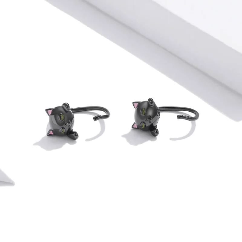 (slika za) Srebrni uhani s črno mačko v slogu Pandora - SCE1125 - Ogled 4