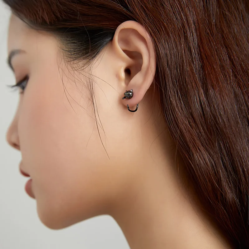 (slika za) Srebrni uhani s črno mačko v slogu Pandora - SCE1125 - Ogled 6