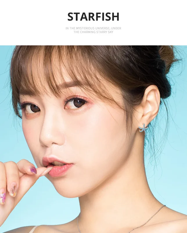 (slika za) Srebrni uhani v obliki morske zvezde v stilu Pandora - BSE136 - Ogled 7