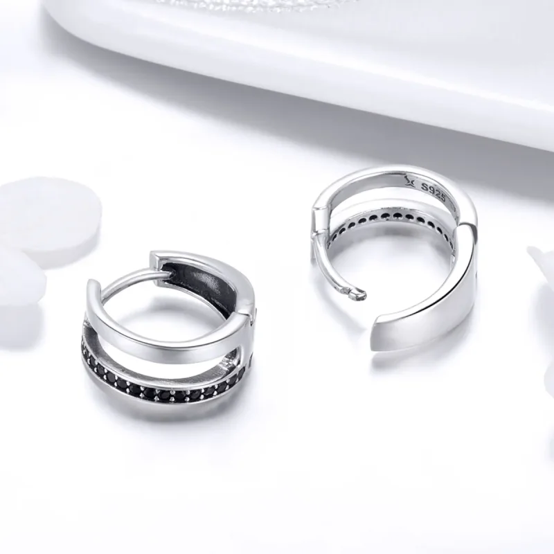 (slika za) Srebrni uhani v obliki obroča čiste ljubezni v stilu Pandora - SCE444 - Ogled 4