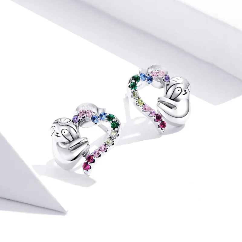 (slika za) Srebrni uhani v obliki srca v obliki srca Pandora Little Sloth Stud - SCE885 - Ogled 4