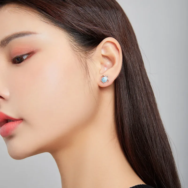 (slika za) Srebrni uhani z žebljički iz morske želve v stilu Pandora - SCE1035 - Ogled 6