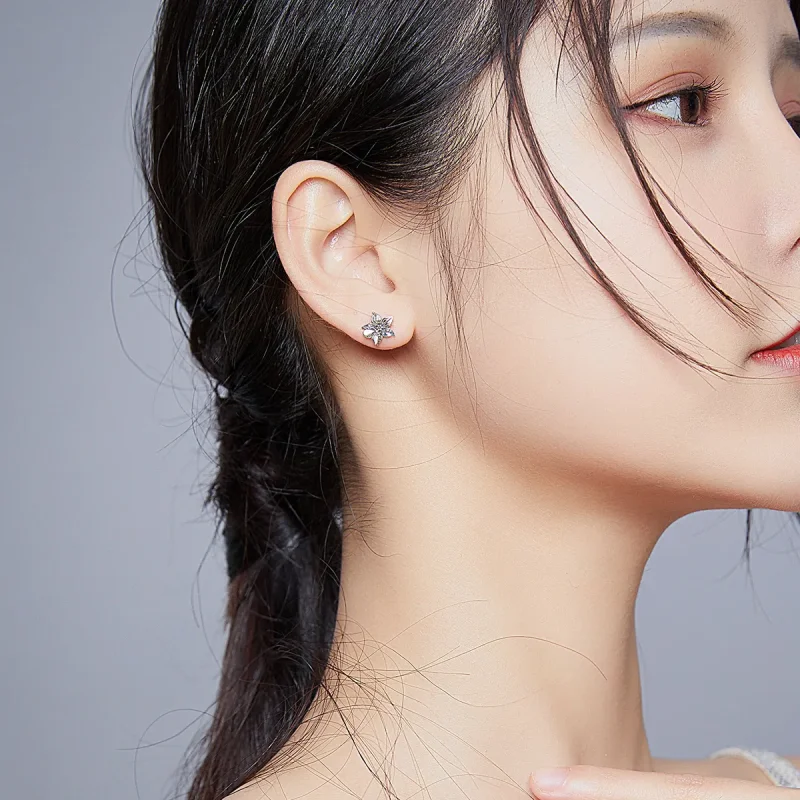 (slika za) Srebrni uhani z žebljički v obliki metulja in rožic v slogu Pandora - SCE887 - Ogled 5