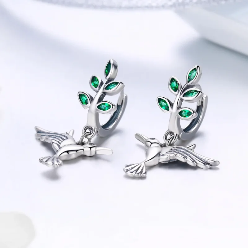 (slika za) Srebrni uhani z žebljički v slogu Pandora, pozdravi iz Hummingbirds - SCE464 - Ogled 2