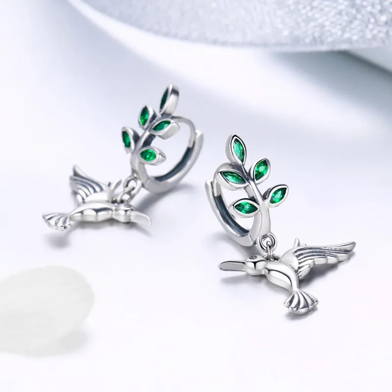 (slika za) Srebrni uhani z žebljički v slogu Pandora, pozdravi iz Hummingbirds - SCE464 - Ogled 3