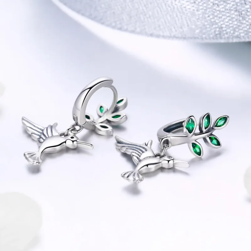 (slika za) Srebrni uhani z žebljički v slogu Pandora, pozdravi iz Hummingbirds - SCE464 - Ogled 4