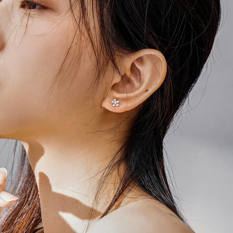 (slika za) Srebrni uhani z žepni v obliki cvetov marjetic v stilu Pandora - SCE784 - Ogled 7