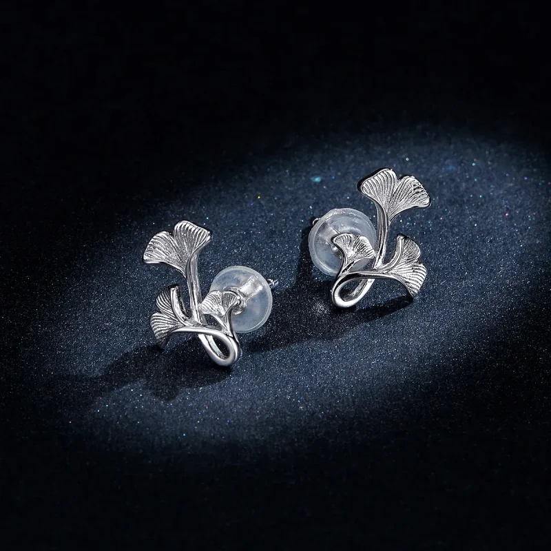 (slika za) Srebrni uhani z listi ginka v stilu Pandora - BSE328 - Ogled 8