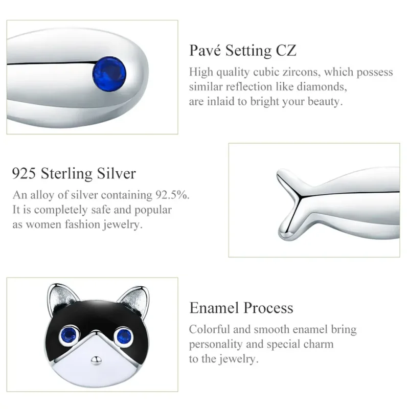 (slika za) Srebrni uhani z mačkami in ribami v stilu Pandora - SCE623 - Ogled 3