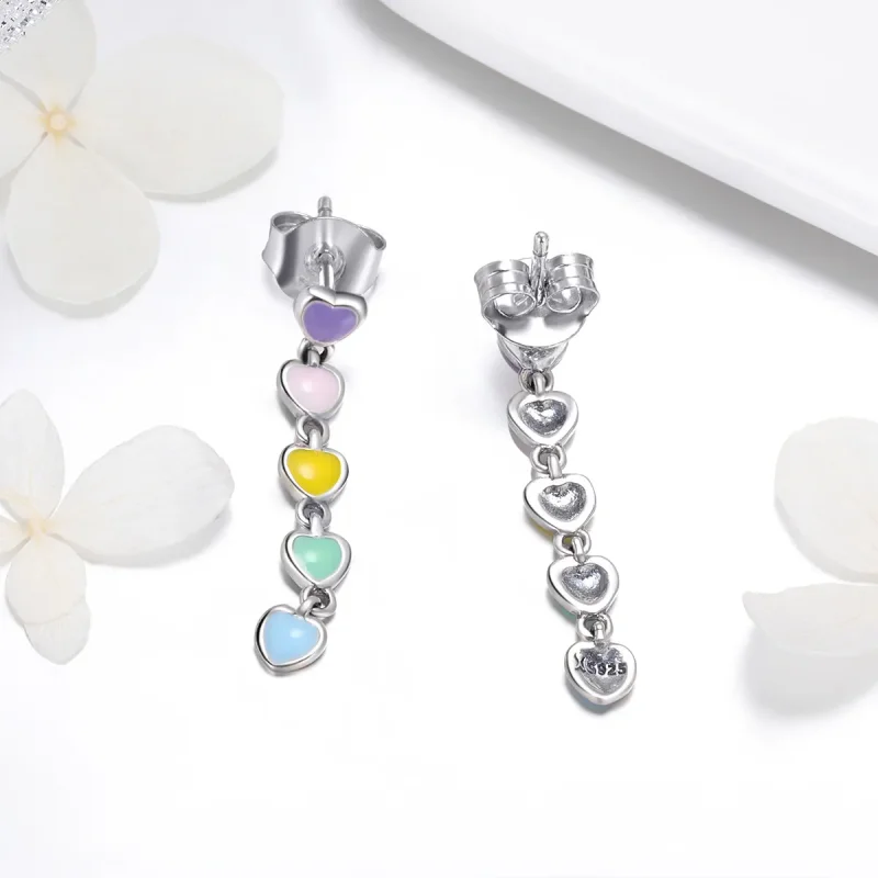 (slika za) Srebrni uhani z mavričnimi srčki v stilu Pandora - SCE451 - Ogled 3