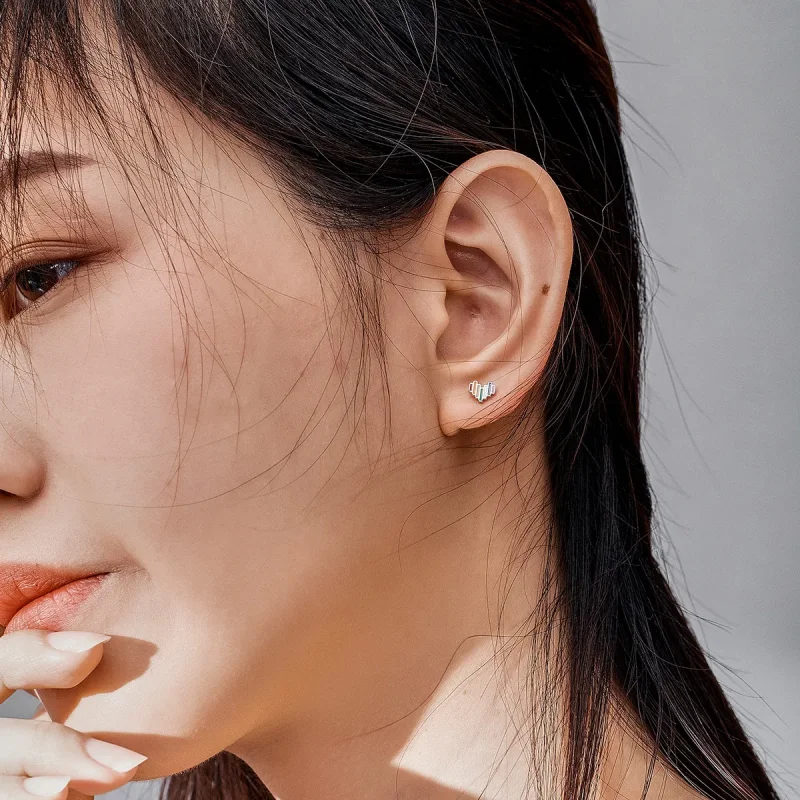 (slika za) Srebrni uhani z mavričnimi srčki v stilu Pandora - SCE787 - Ogled 6