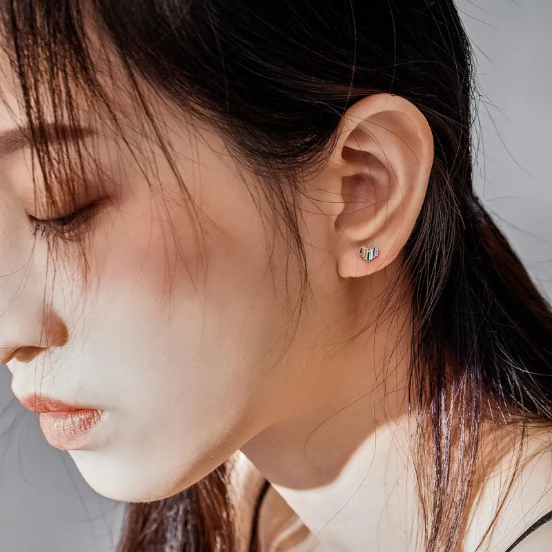 (slika za) Srebrni uhani z mavričnimi srčki v stilu Pandora - SCE787 - Ogled 7