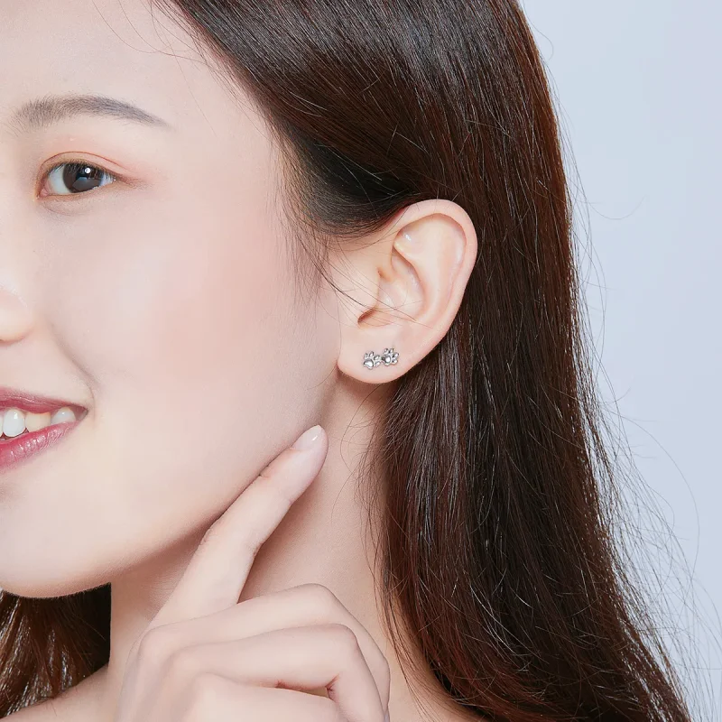 (slika za) Srebrni uhani z odtisi hišnih ljubljenčkov v stilu Pandora - SCE718 - Ogled 6