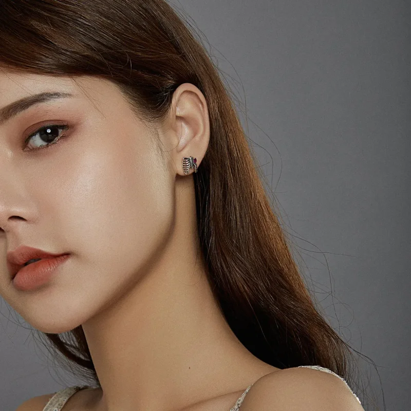 (slika za) Srebrni uhani z rebri v stilu Pandora - SCE970 - Ogled 6