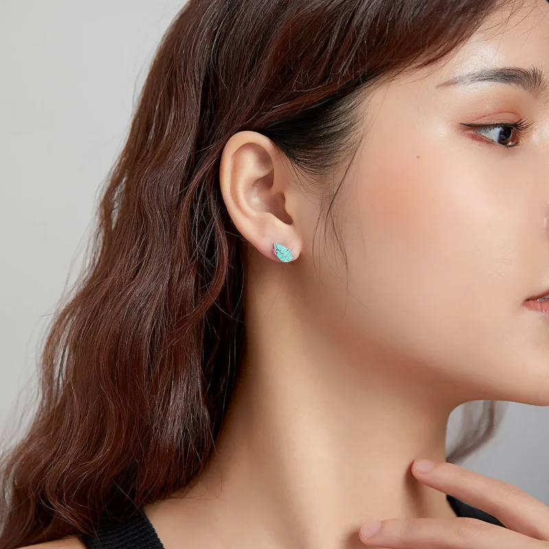 (slika za) Srebrni uhani z velikimi kljunastimi pticami in listi v slogu Pandora - SCE1083 - Ogled 5