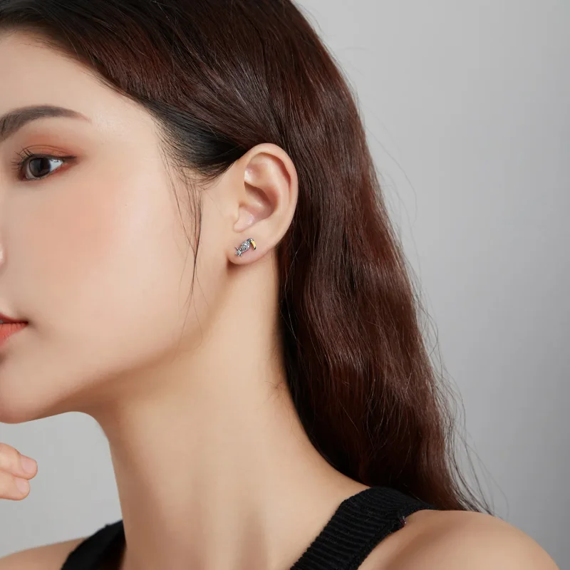 (slika za) Srebrni uhani z velikimi kljunastimi pticami in listi v slogu Pandora - SCE1083 - Ogled 7