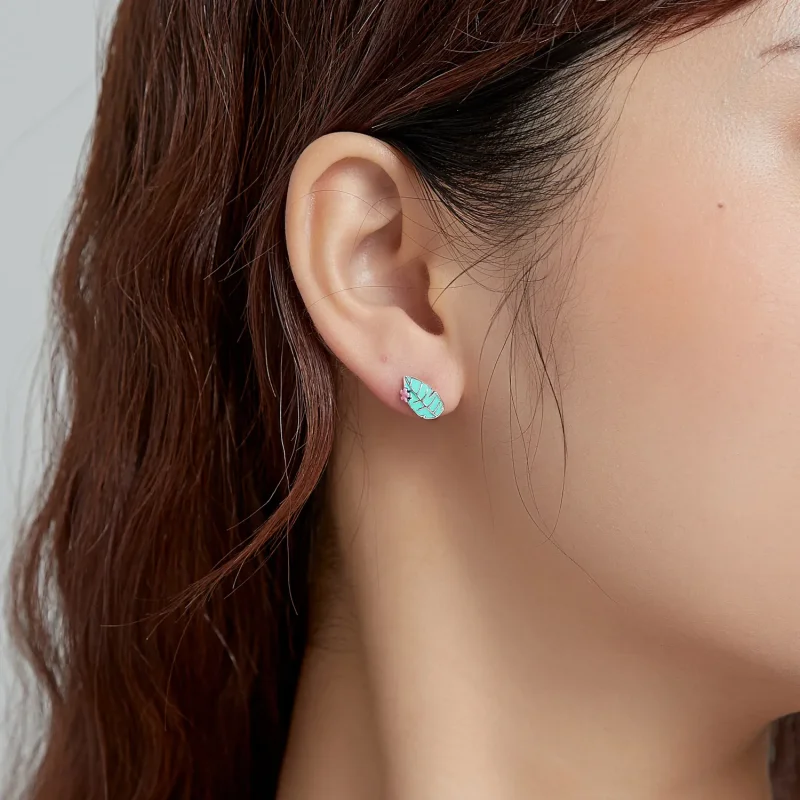 (slika za) Srebrni uhani z velikimi kljunastimi pticami in listi v slogu Pandora - SCE1083 - Ogled 8