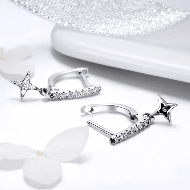 (slika za) Srebrni utripajoči nočni viseči uhani v stilu Pandora - SCE446 - Ogled 4