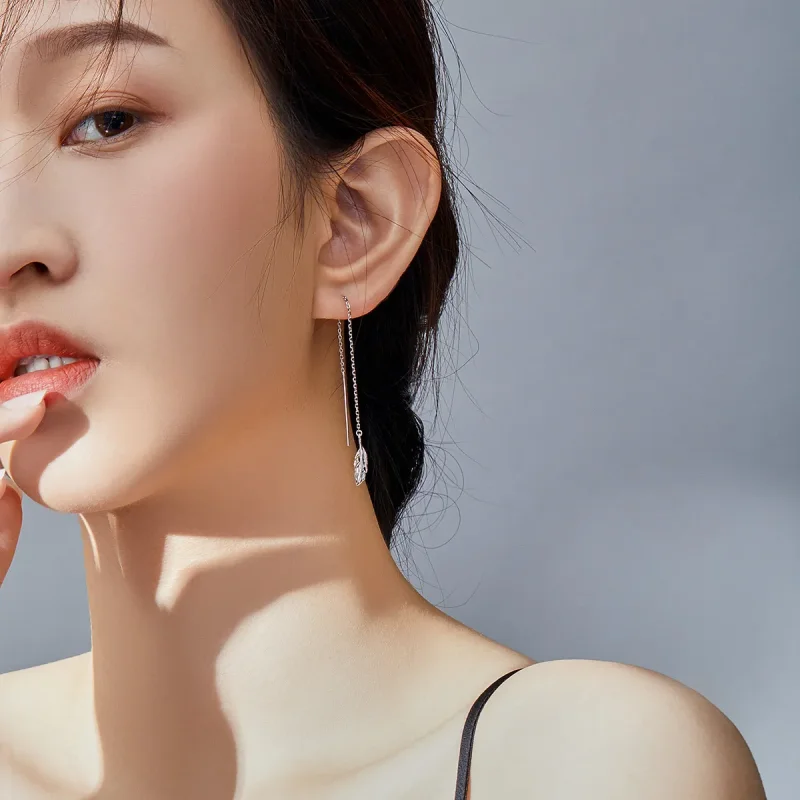 (slika za) Srebrni viseči uhani s perjem v stilu Pandora - SCE786 - Ogled 6