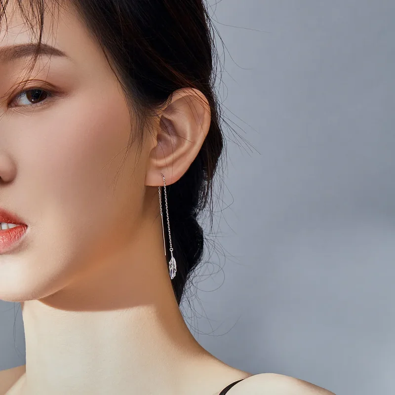 (slika za) Srebrni viseči uhani s perjem v stilu Pandora - SCE786 - Ogled 7