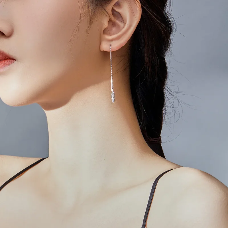 (slika za) Srebrni viseči uhani s perjem v stilu Pandora - SCE786 - Ogled 8